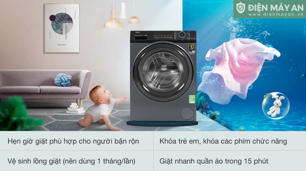 Máy giặt Aqua Inverter 8.5 kg AQD-A852J BK